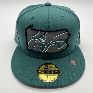 Philadelphia Eagles Fitted Cap Hat Adult 7 3/8 Green New Era 59FIFTY NFL NWT